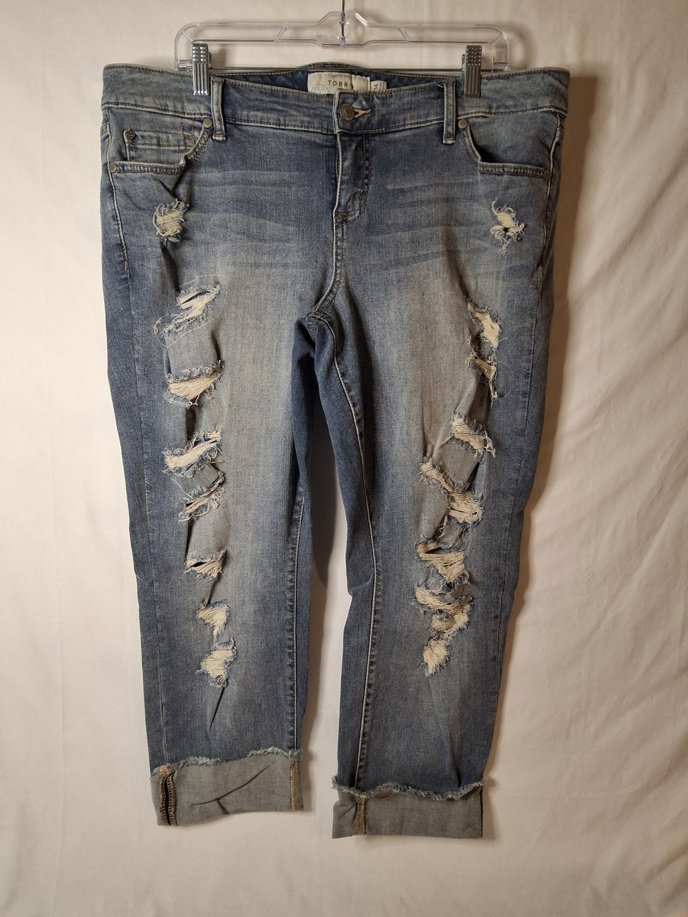 torrid Light Blue Distressed Cropped Boyfriend Jeans